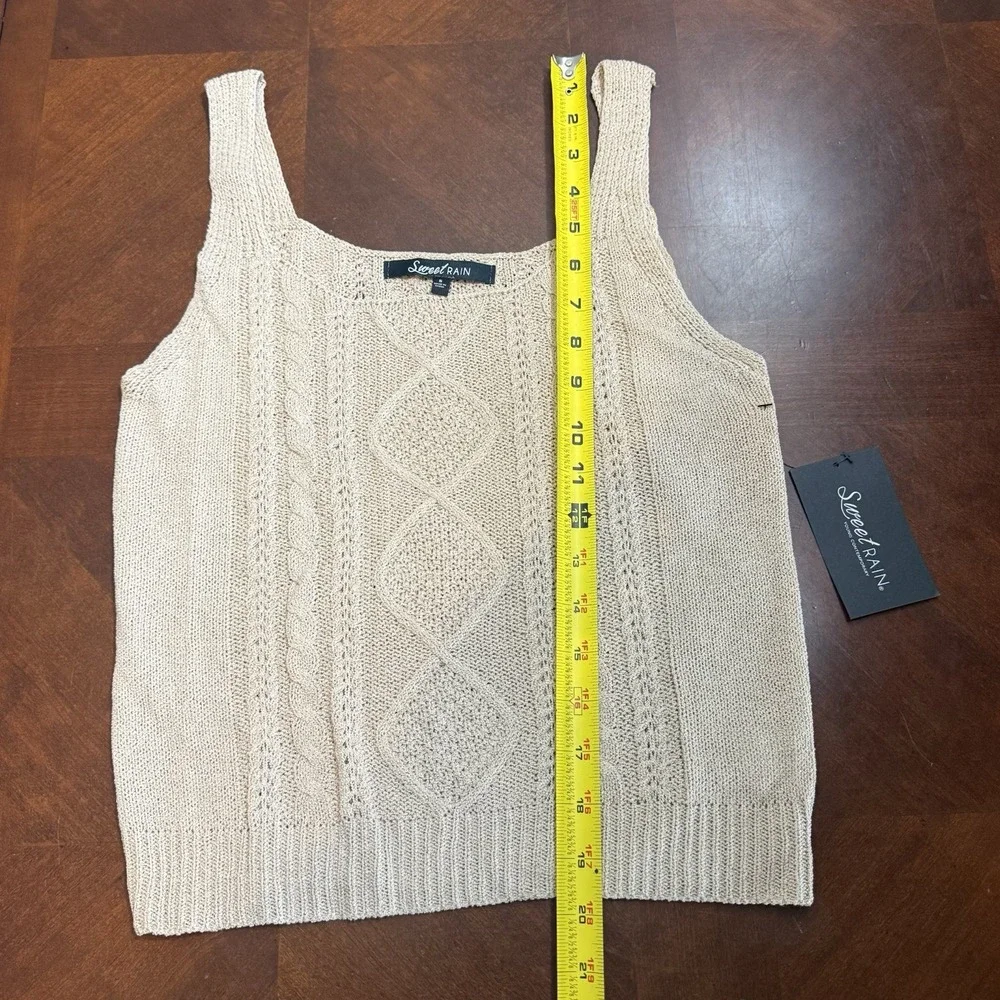 Cable Knit Sweater Tank Top Crop Beige‎ Natural Size Small